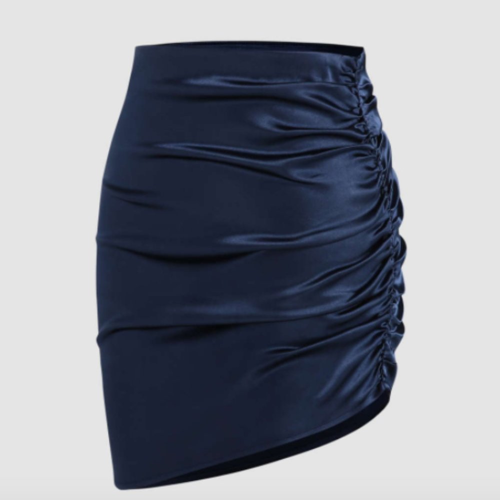 Solid Satin Ruched Mini Skirt